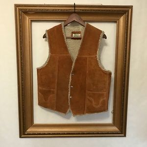 Genuine leather vintage suede shearling vest, L